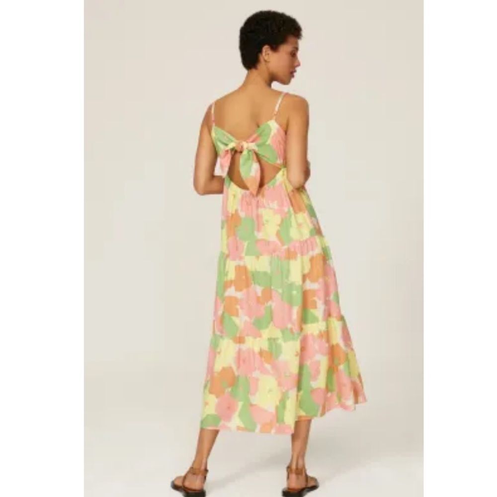 Sanctuary Get Away Dress Floral Sleeveless Strappy Tie-Back Maxi Midi Linen - Picture 5 of 14
